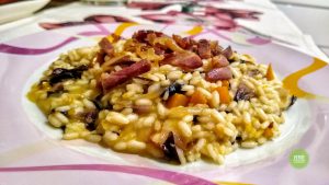 Risotto al radicchio e zucca con pancetta croccante